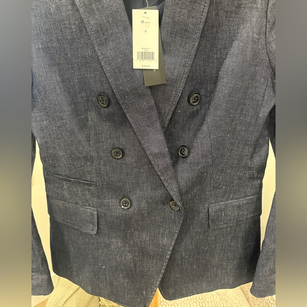 Banana Republic NWT Navy Linen Blend Double Breasted Blazer Size 4 - Picture 3 of 5